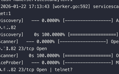 Terminal screen showing network service status checks for telnet and open ports.