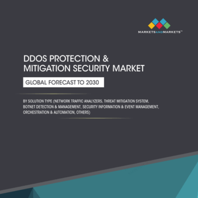 Cover page of a DDoS protection and mitigation security market report forecast to 2030.